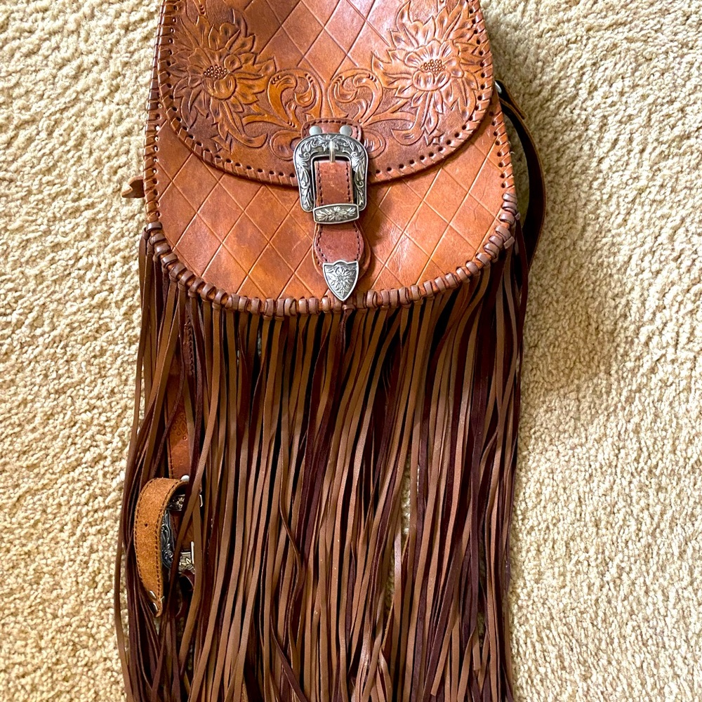 Genuine leather purse with long tassels